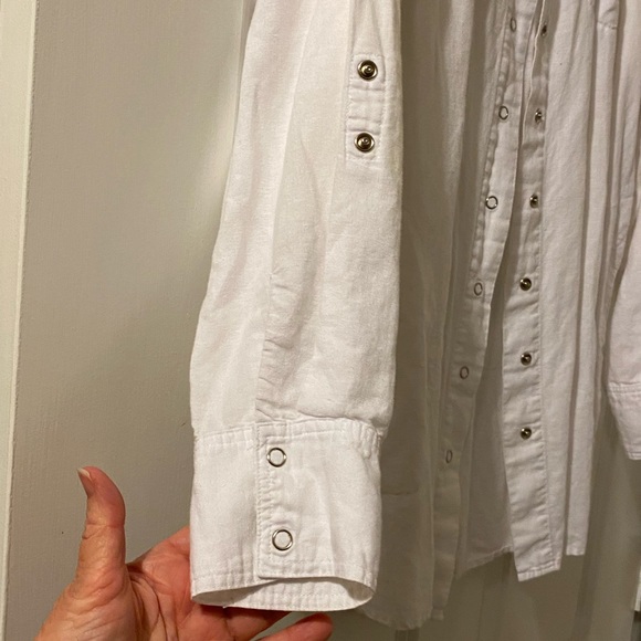 David Brooks White Linen/Cotton Versatile Sleeve Length Shirt/Jacket. Size M - Picture 7 of 10